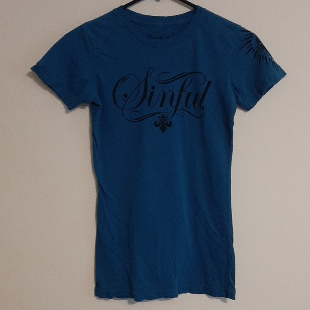 Sinful Blue T-Shirt with Black Design